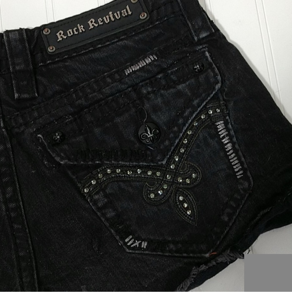 Rock Revival Black Shorts 27 Raw Hem